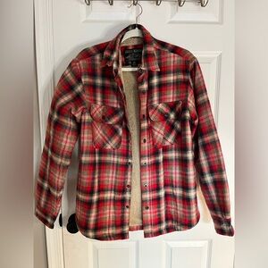 Grizzly Mountain Red Plaid Sherpa-Lined Shirt Jacket Shacket - Size small